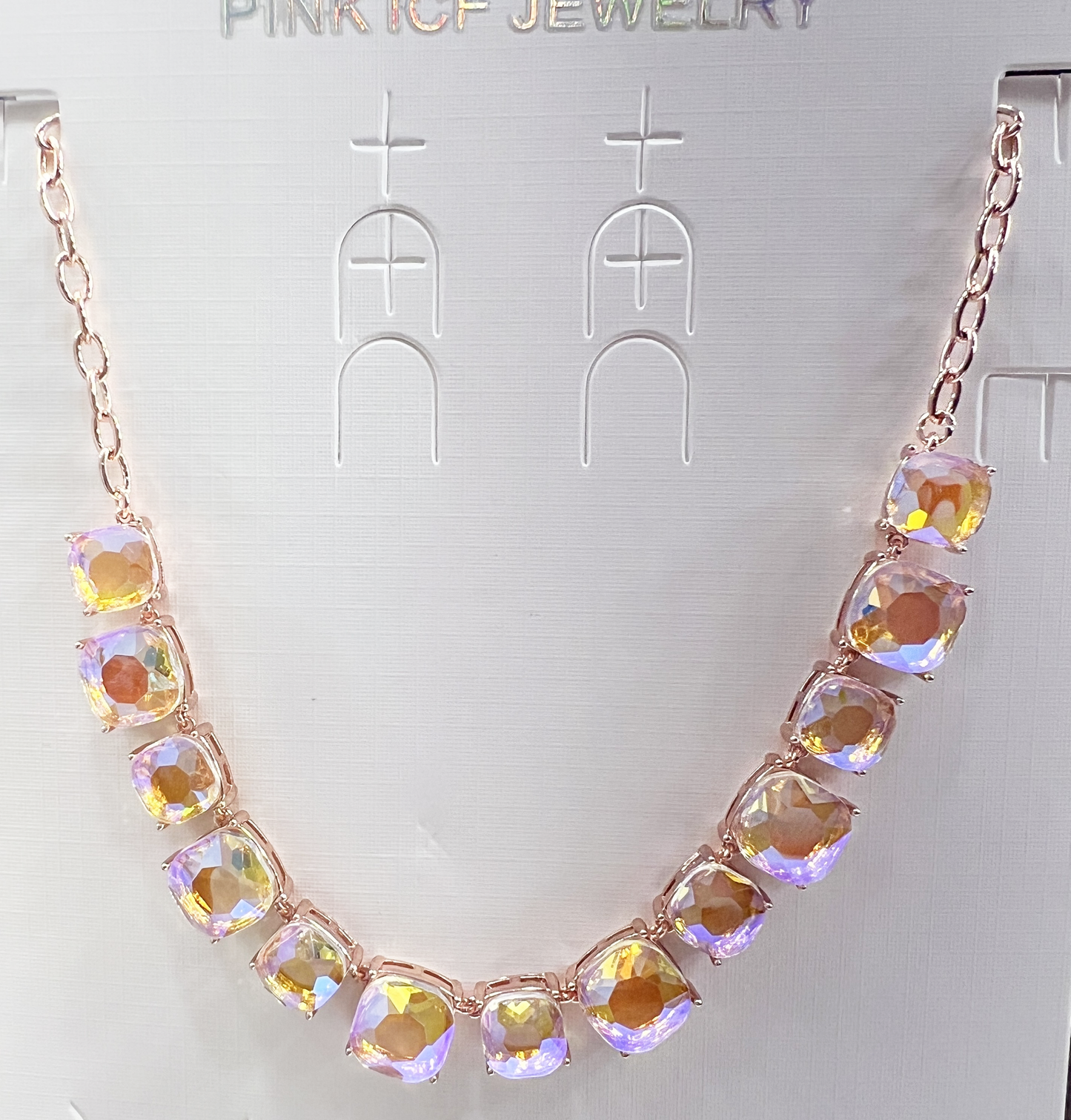 Iridescent Aurora Borealis Statement Necklace on Rose Gold