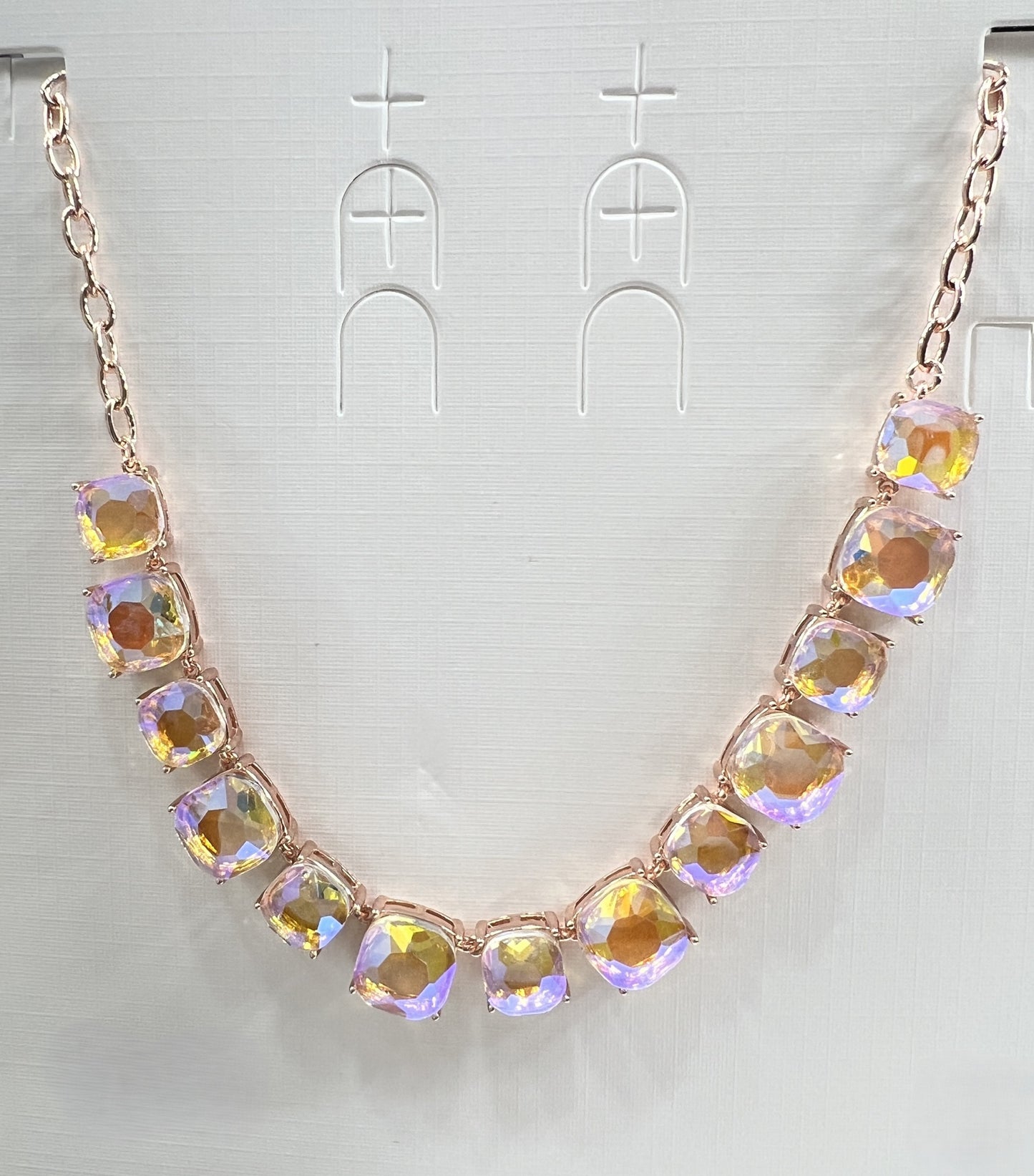 Iridescent Aurora Borealis Statement Necklace on Rose Gold