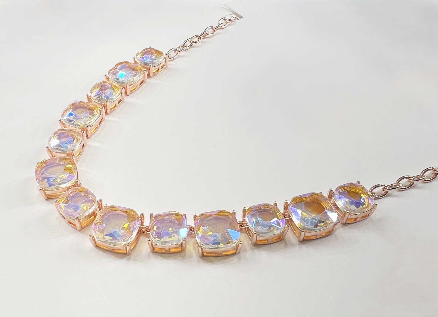 Iridescent Aurora Borealis Statement Necklace on Rose Gold