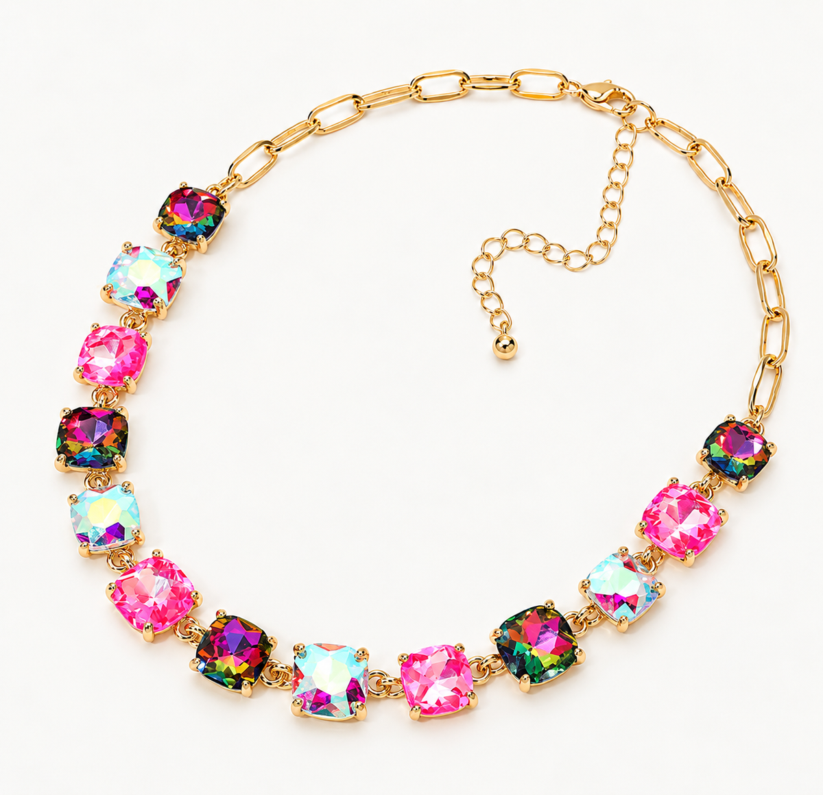 Kaleidoscope Cushion-Cut Statement Necklace - Durable Zinc Steel Design