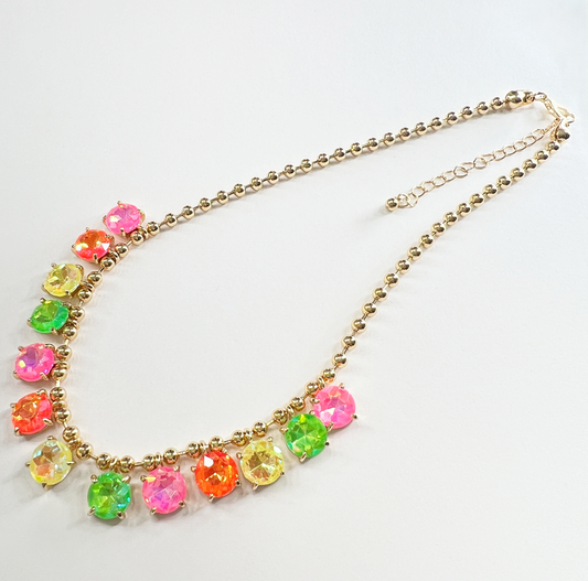 Neon Candy Crystal Ball Beaded Chain Necklace - Durable Zinc Steel Design