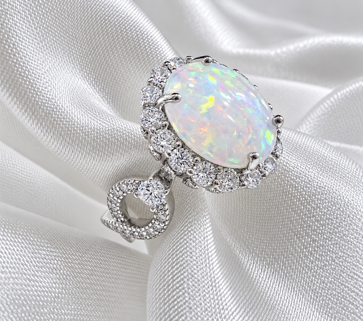 *PRE-ORDER - 925 Sterling Silver Infinity Oval Cut White Fire Opal-Effect & Diamond CZ Ring