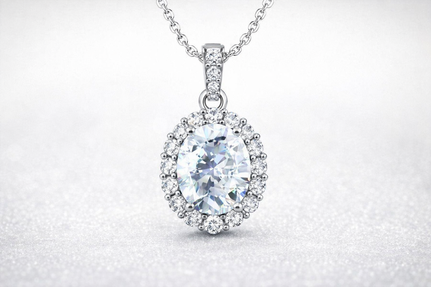 Oval Cut Diamond CZ Neclace & Earrings Jewelry Set (Rhodium or Rose Gold)