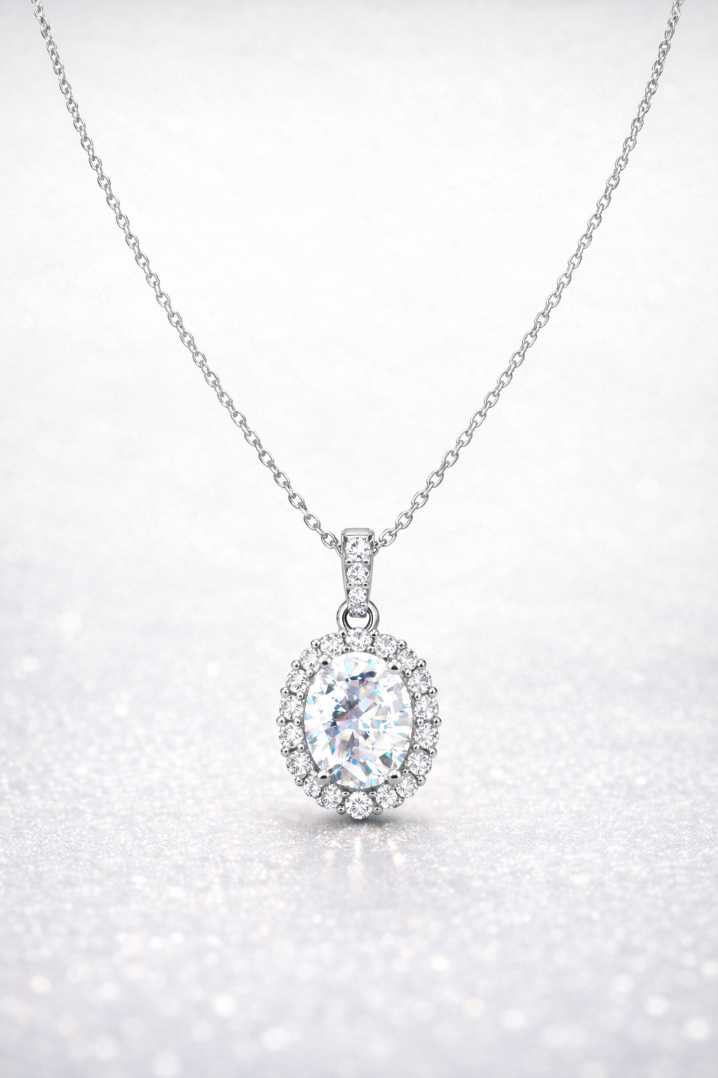 Oval Cut Diamond CZ Neclace & Earrings Jewelry Set (Rhodium or Rose Gold)