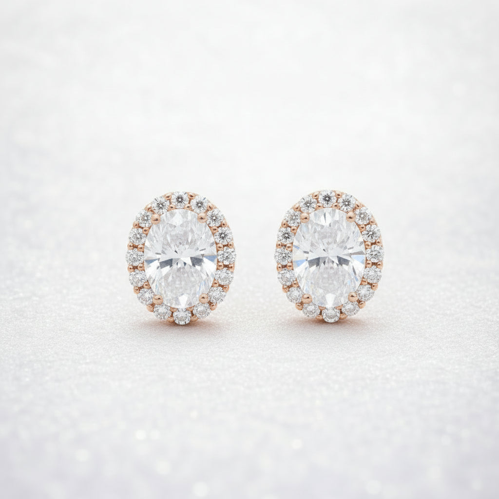 Oval Cut Diamond CZ Neclace & Earrings Jewelry Set (Rhodium or Rose Gold)