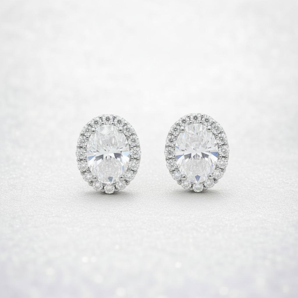 Oval Cut Diamond CZ Neclace & Earrings Jewelry Set (Rhodium or Rose Gold)