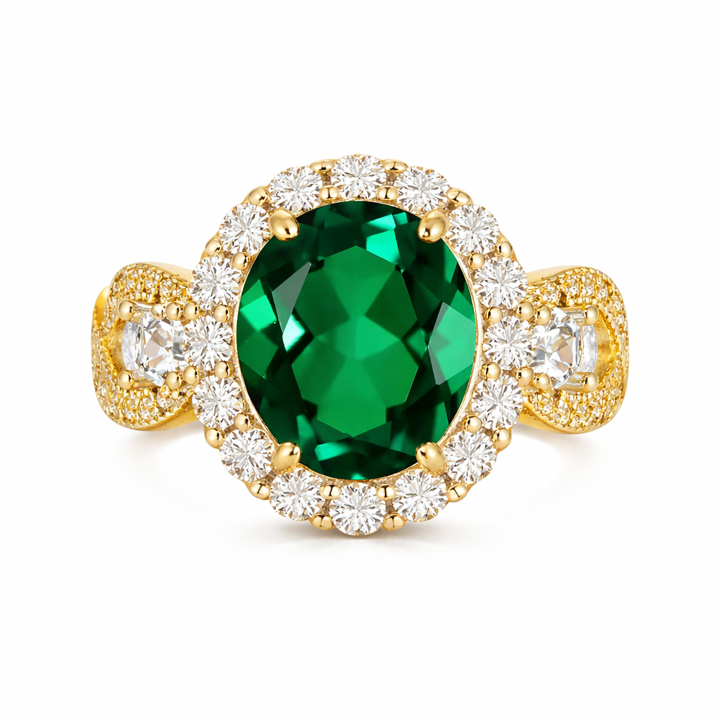 PRE-ORDER - 925 Sterling Silver Infinity Oval Cut Green Emerald CZ Ring (Choose your plating)