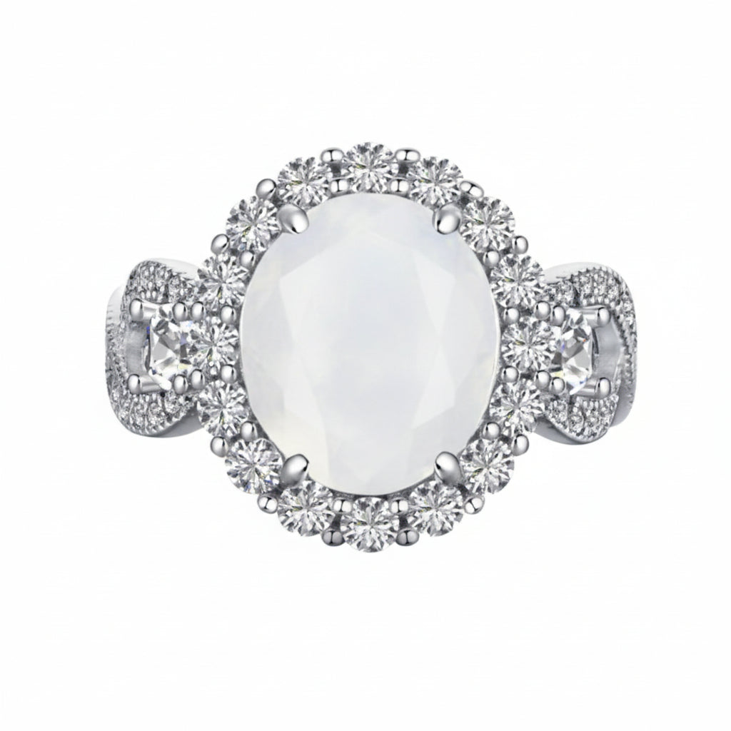 PRE-ORDER - 925 Sterling Silver Oval Cut Milky White Crystal Infinity Band Ring (Choose your plating)