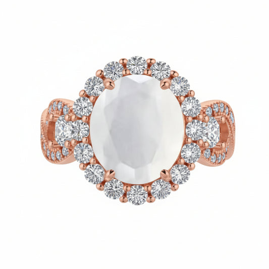 925 Sterling Silver Oval Cut Milky White Crystal Infinity Band Ring (Choose your plating)