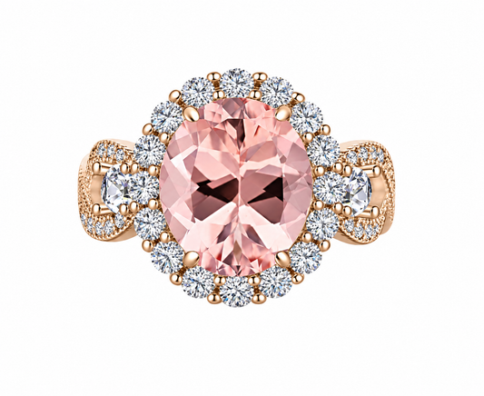 Oval Cut Morganite CZ Ring on Rose Gold