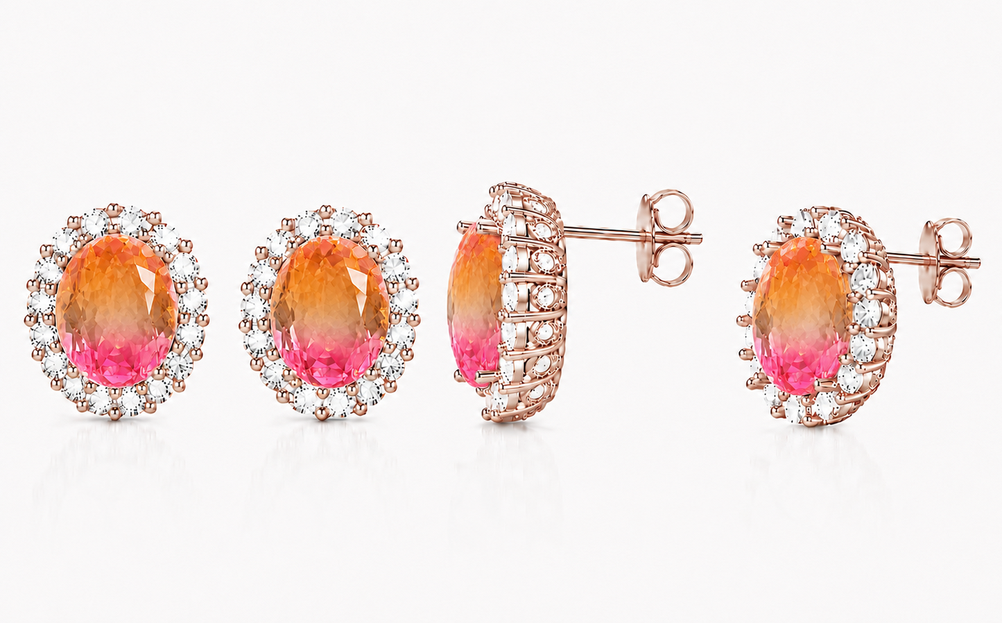Oval Cut Sunrise Ombre Tourmaline Earrings (Choose your plating)