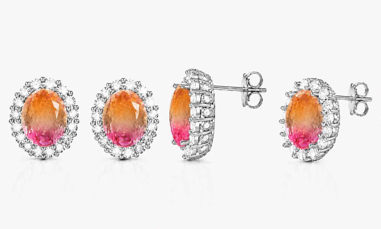 Oval Cut Sunrise Ombre Tourmaline Earrings (Choose your plating)