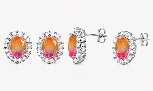 Oval Cut Sunrise Ombre Tourmaline Earrings (Choose your plating)