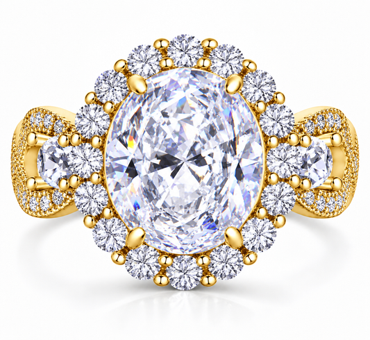 925 Sterling Silver Infinity Oval Cut Diamond CZ Ring on Yellow Gold