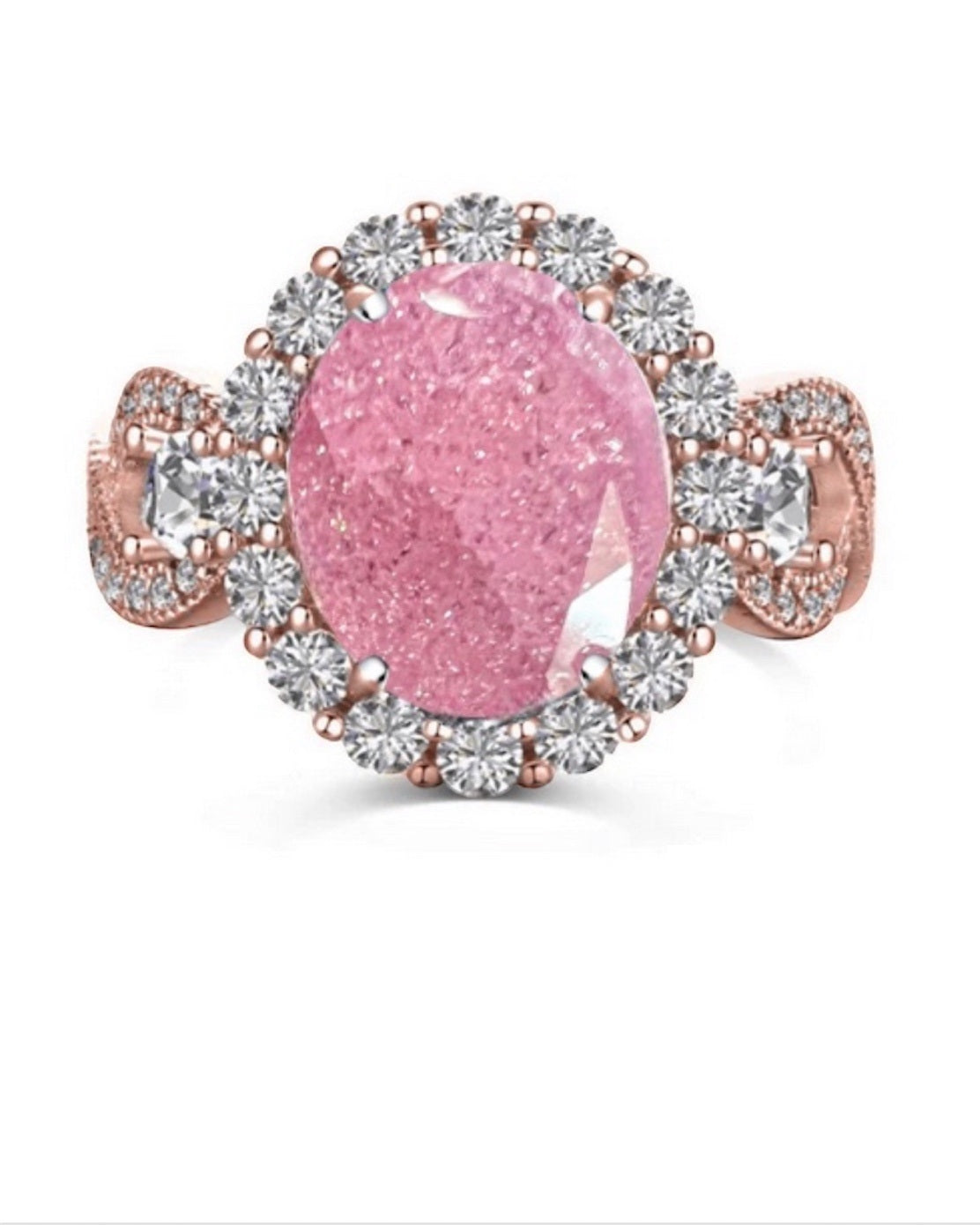 925 Sterling Silver Infinity Oval Cut Light Pink Ice & Diamond Cubic Zirconia Ring - Rose Gold
