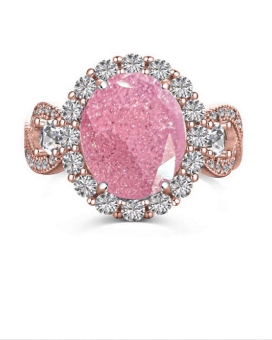 925 Sterling Silver Infinity Oval Cut Light Pink Ice & Diamond Cubic Zirconia Ring - Rose Gold