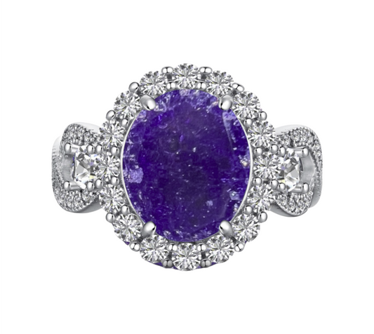 *PRE-ORDER - 925 Sterling Silver Infinity Oval Cut Dark Amethyst Ice & Diamond CZ Ring