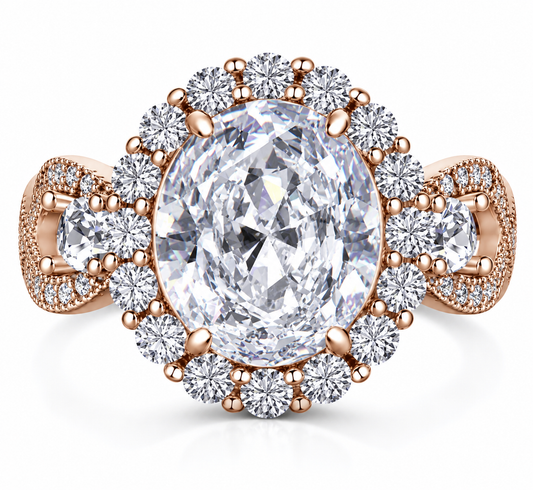925 Sterling Silver Infinity Oval Cut Diamond Cubic Zirconia Ring - Rose Gold