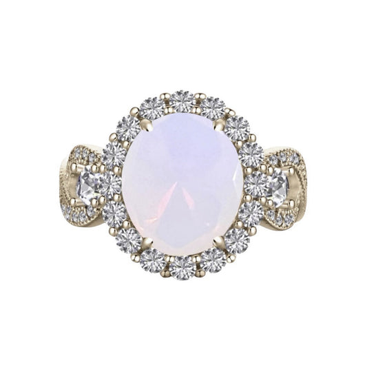 925 Sterling Silver Infinity Oval Cut White Opal & Diamond CZ Ring