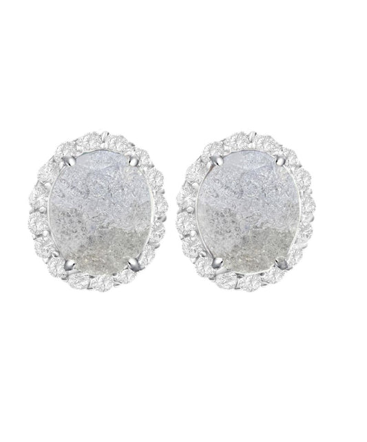 925 Sterling Silver Oval Cut White Ice CZ Earrings