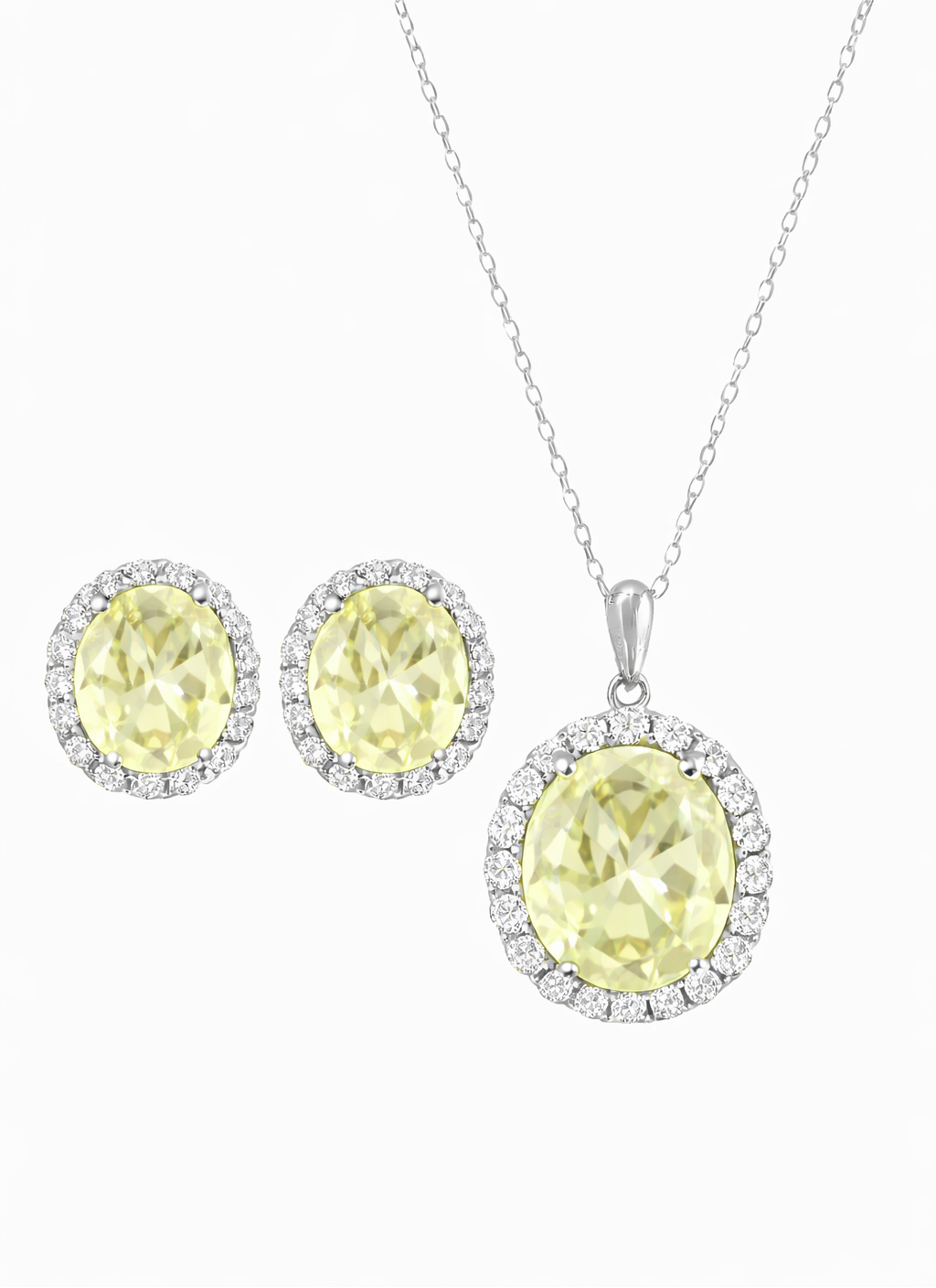 *PRE-ORDER - 925 Sterling Silver Oval Cut Lemon Yellow Necklace & Earrings Set (Choose your Plating)