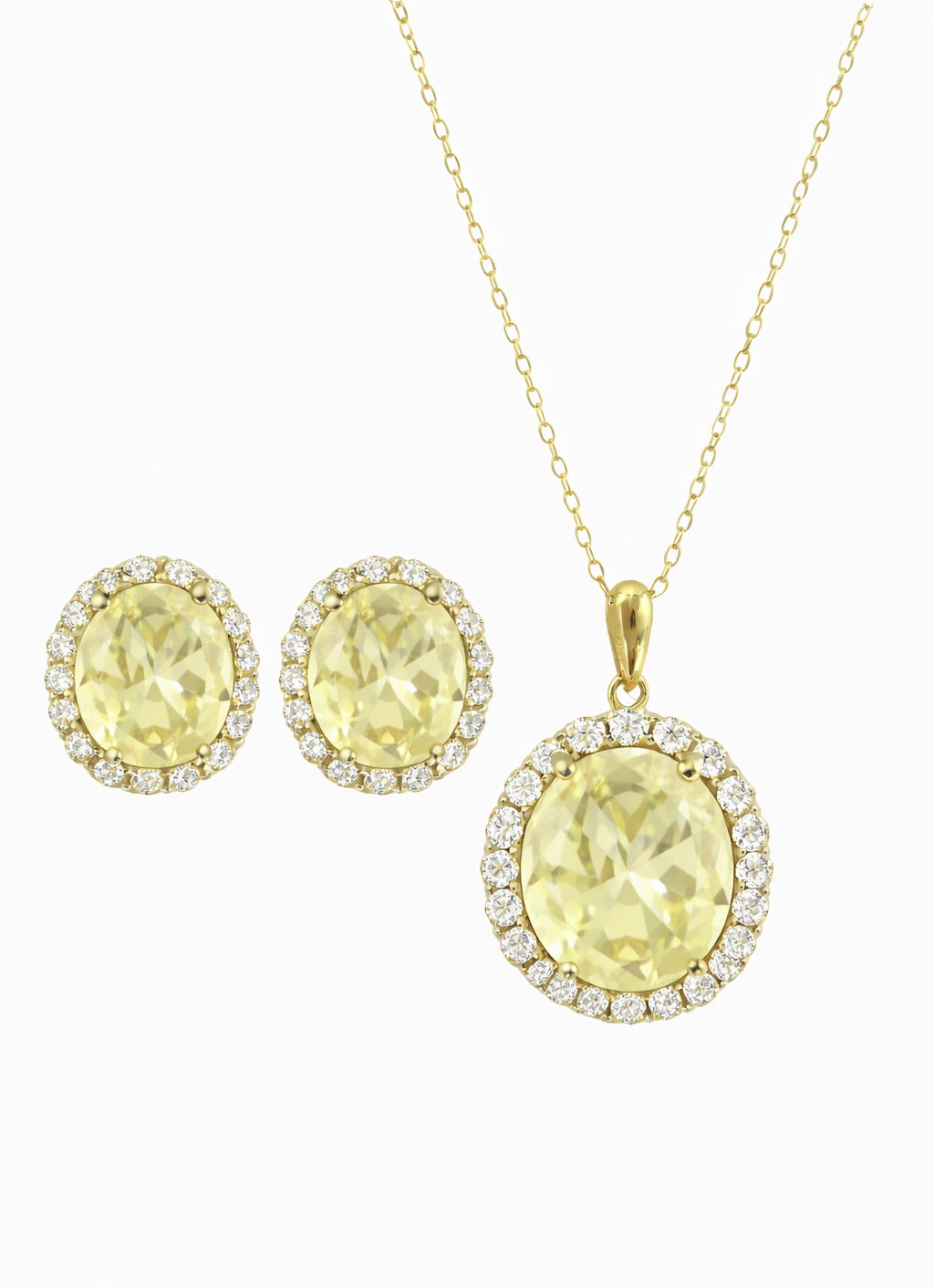 *PRE-ORDER - 925 Sterling Silver Oval Cut Lemon Yellow Necklace & Earrings Set (Choose your Plating)