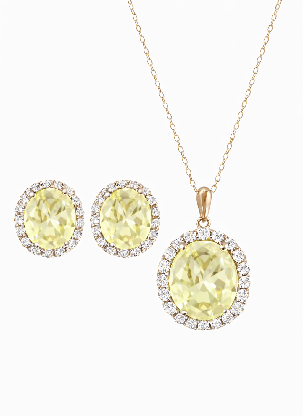 *PRE-ORDER - 925 Sterling Silver Oval Cut Lemon Yellow Necklace & Earrings Set (Choose your Plating)