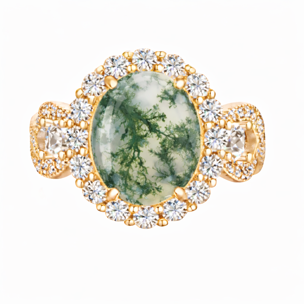 *PRE-ORDER - 925 Sterling Silver Oval Cut Moss Agate Infinity Band Ring ( Choose your plating)