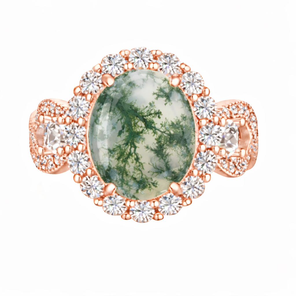 *PRE-ORDER - 925 Sterling Silver Oval Cut Moss Agate Infinity Band Ring ( Choose your plating)
