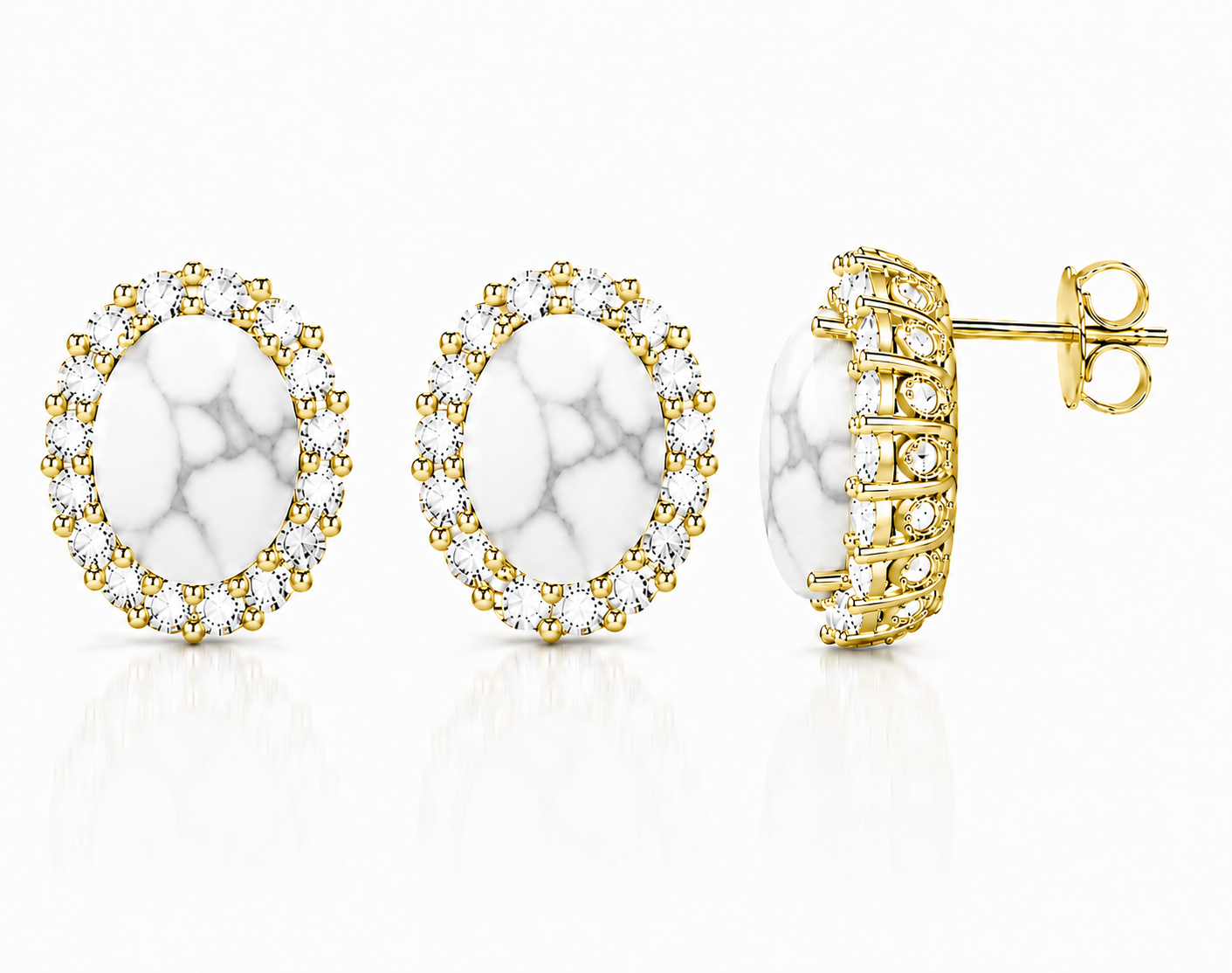 PRE-ORDER - 925 Sterling Silver Oval Cut White Howlite Earrings (Choose your plating)