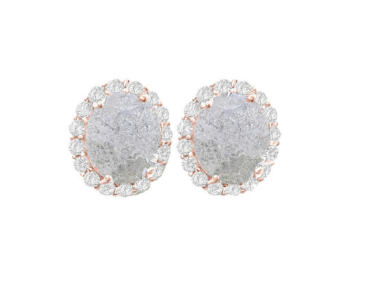 925 Sterling Silver Oval Cut White Ice CZ Earrings - Rose Gold
