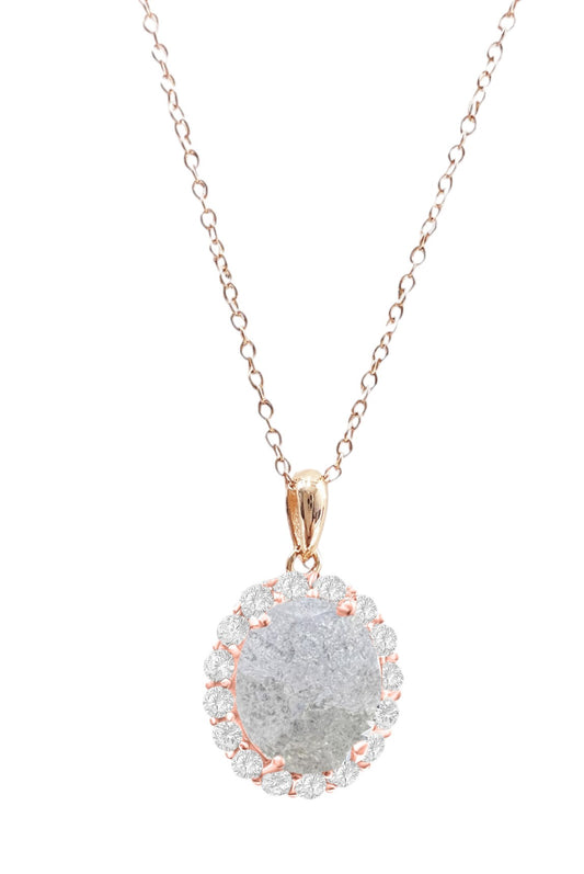 *PRE-ORDER - 925 Sterling Silver Oval Cut White Ice CZ Necklace - Rose Gold