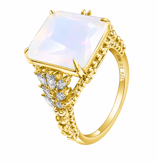 PRE-ORDER - 925 Sterling Silver White Moonstone Beaded Shank Ring (Choose your finish)