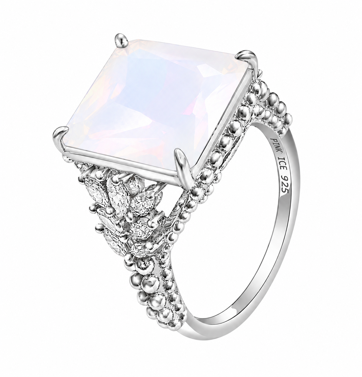 PRE-ORDER - 925 Sterling Silver White Moonstone Beaded Shank Ring (Choose your finish)