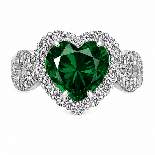 PRE-ORDER - Emerald Green Halo Heart Infinity Ring