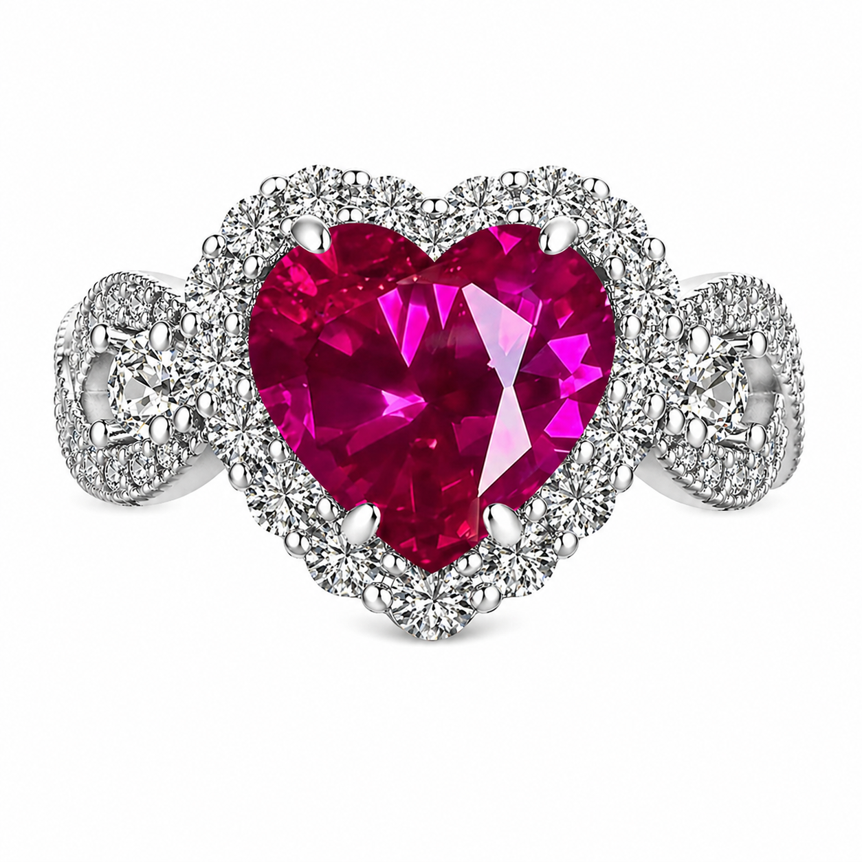 Rose Corundum Halo Heart Infinity Ring