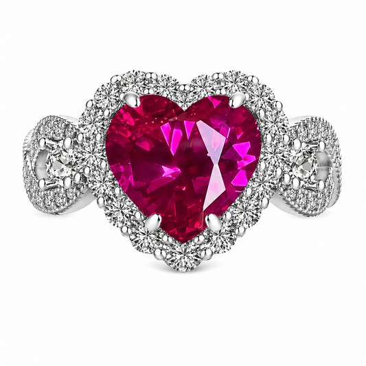 PRE-ORDER - Rose Corundum Halo Heart Infinity Ring