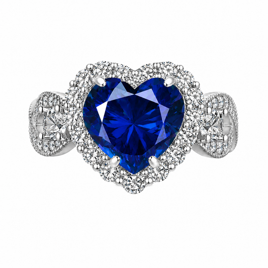 PRE-ORDER - Sapphire Blue Halo Heart Infinity Ring