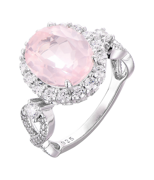 *PRE-ORDER* 925 Sterling Silver Oval Cut Rose Quartz Infinity Band Ring