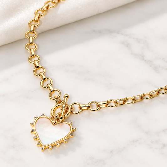 Mother of Pearl Inspired Radiant Heart Toggle Chain Necklace