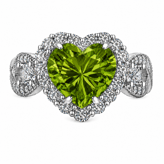 Peridot CZ Halo Heart  Ring – (Choose your plating)