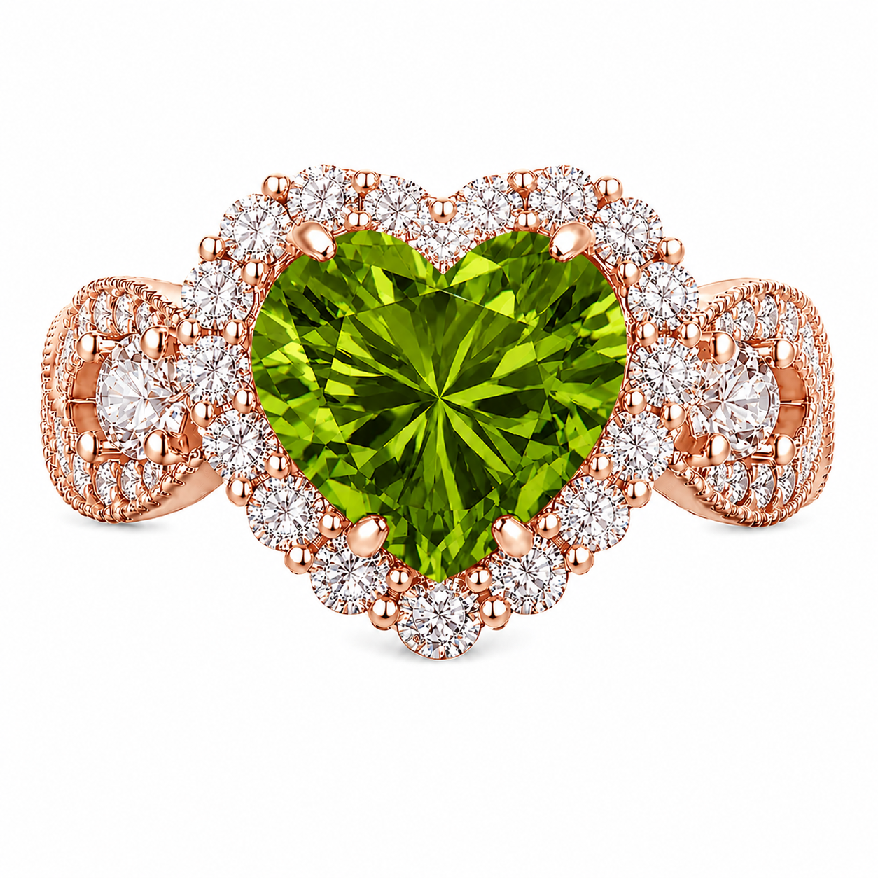 Peridot CZ Halo Heart  Ring – (Choose your plating)