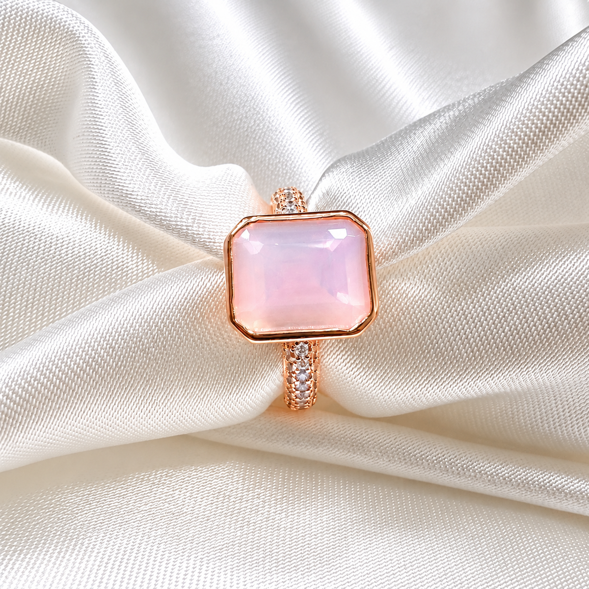 PRE-ORDER - Pink Moonstone Bezel Ring (Choose your plating)