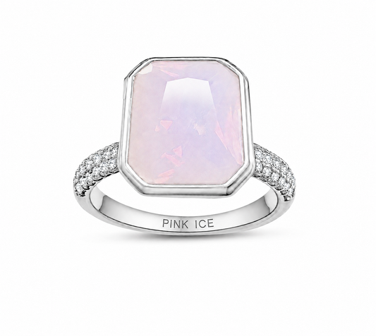 Pink Moonstone Bezel Ring (Rhodium or Rose Gold)