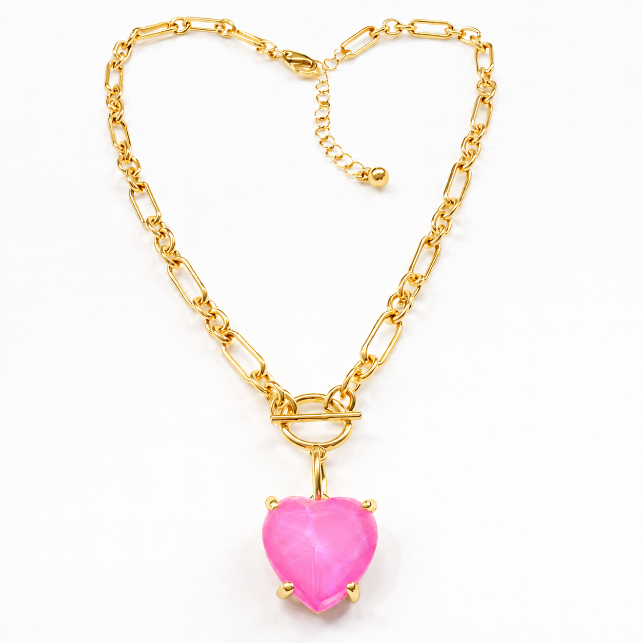 Pink Sorbet Heart Crystal Paperclip Necklace - Durable Zinc Steel Design