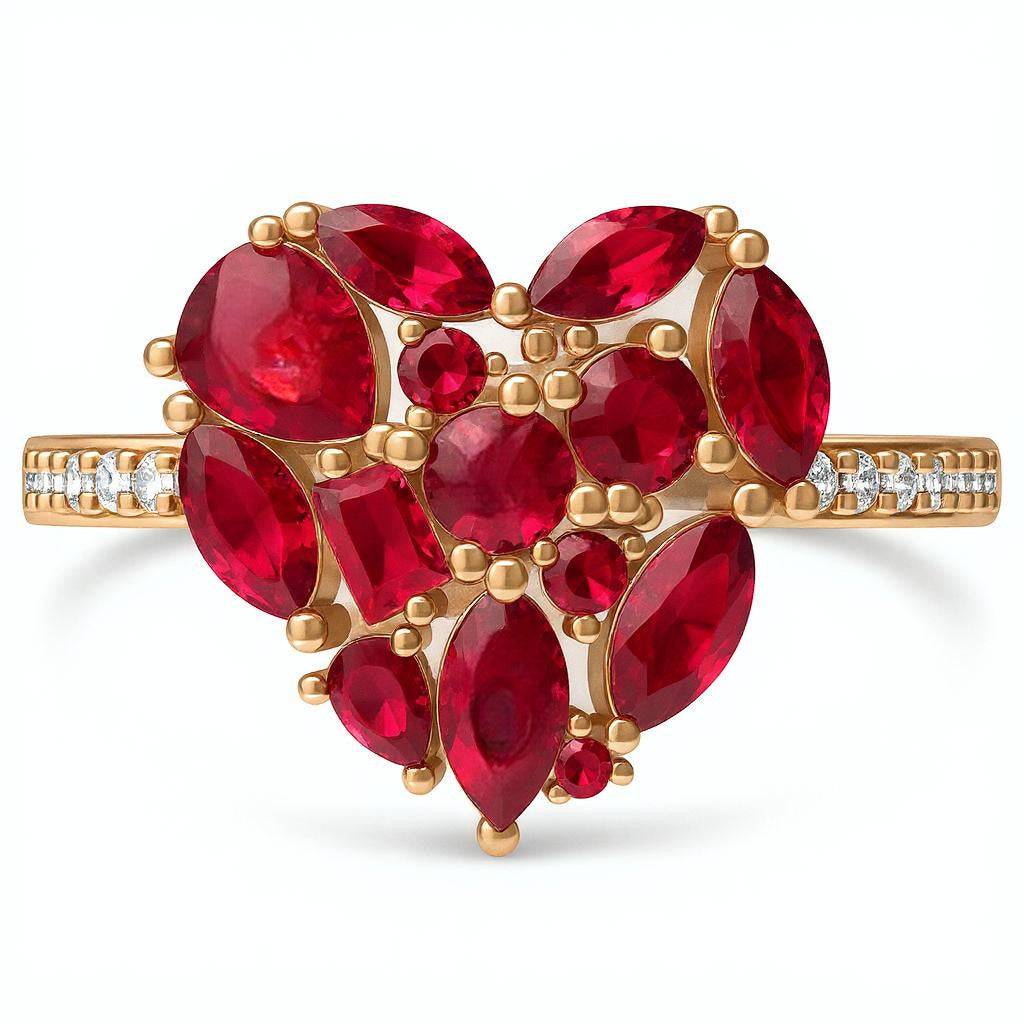 Pre-Order - 925 Sterling Silver Garnet Red CZ Cluster Heart Ring (Choose your plating)