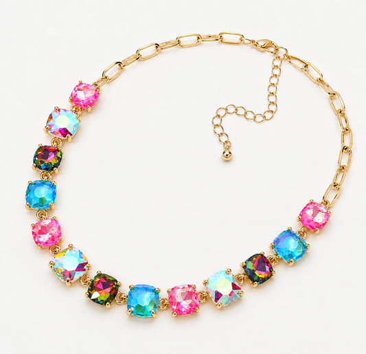 Prismatic Candy Cushion-Cut Necklace - Durable Zinc Steel Design