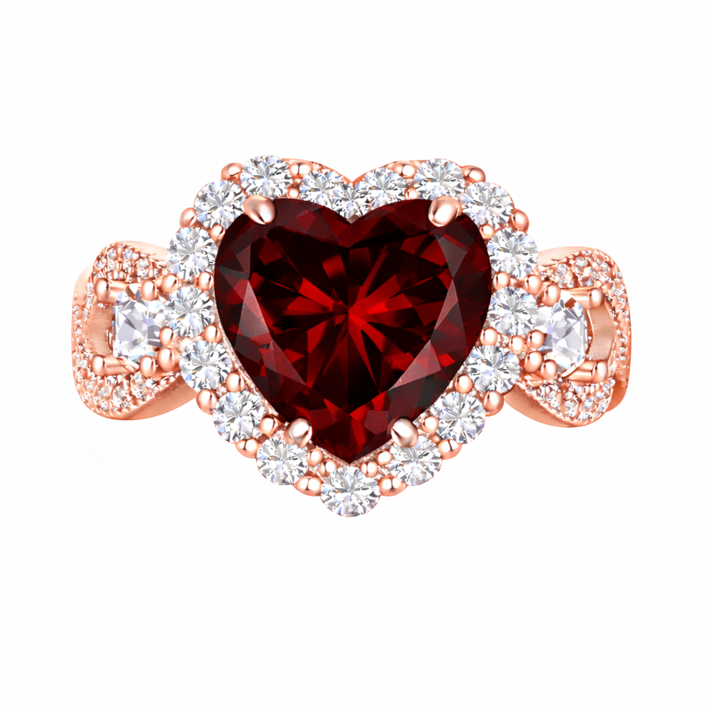 Crimson XL Royale Halo Heart Statement Ring