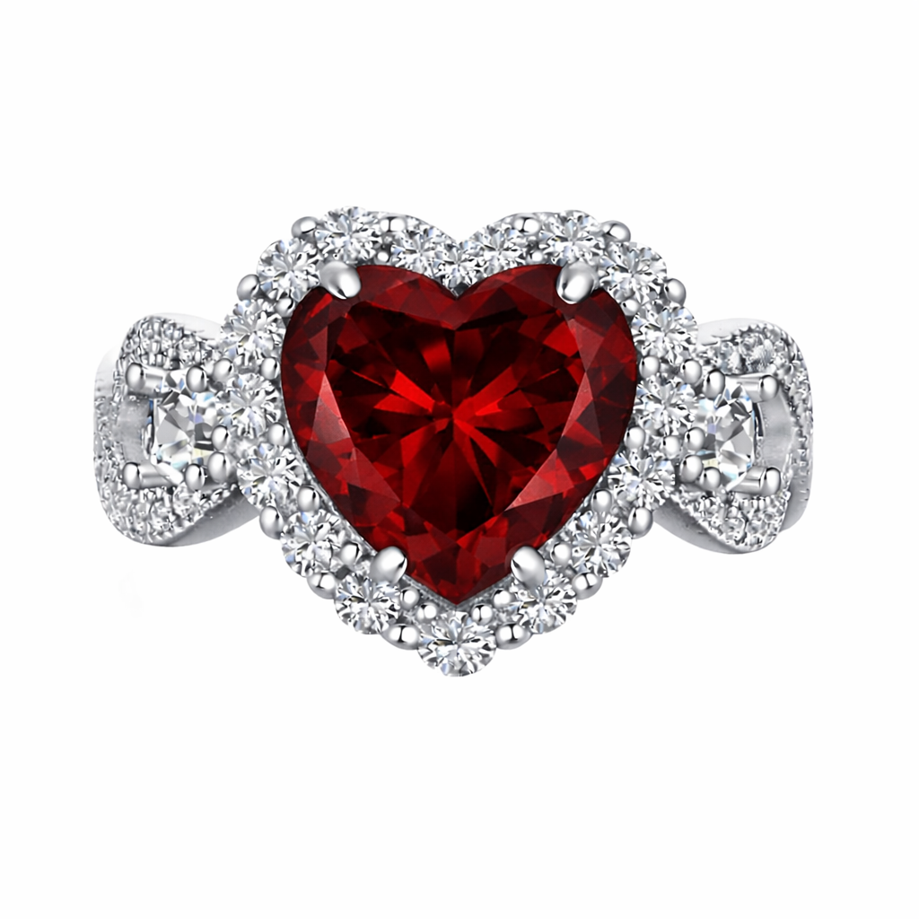 Crimson XL Royale Halo Heart Statement Ring