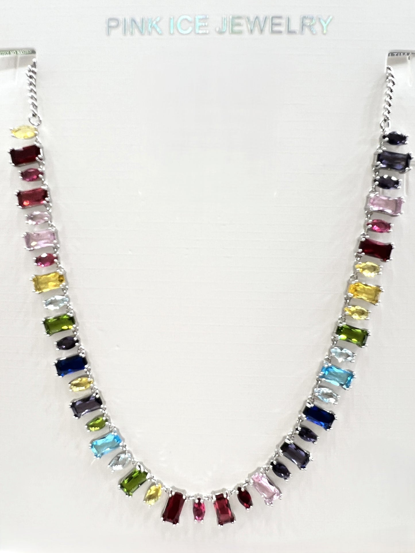 Rainbow Baguette & Marquise Cut Gemstone Necklace